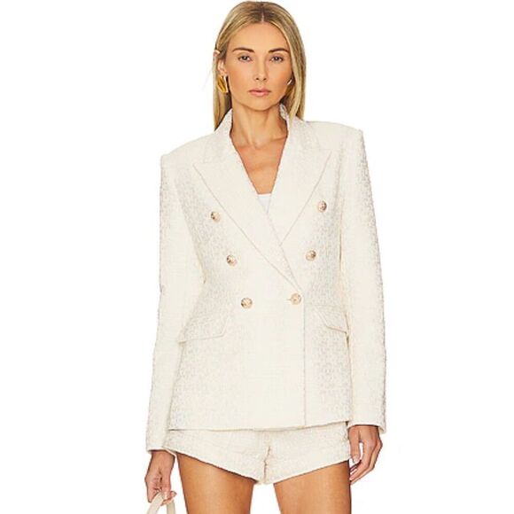 Line and Dot Women’s Avery Double-Breasted Lapel Lined Blazer Jacket Ivory Large - Picture 1 of 12